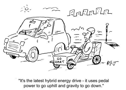 'It's the latest hybrid energy drive - it uses pedal power to go uphill and gravity to go down.'