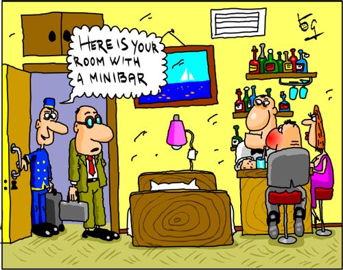 'Here is your room with a minibar.'