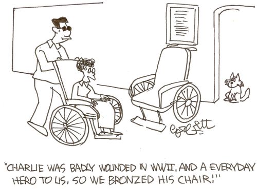 'Charlie was badly wounded in WWII, and a everyday hero to us, so we bronzed his chair!'
