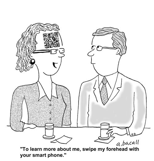 'To learn more about me, swipe my forehead with your smart phone.'
