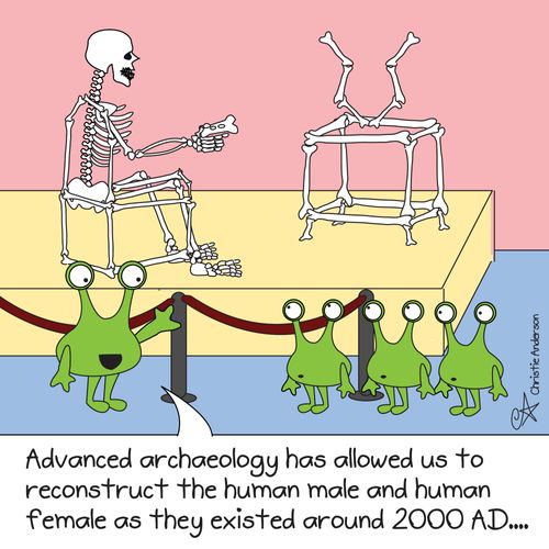 'Advanced archaeology has allowed us to reconstruct the human male and human female as they existed around 2000 AD.'