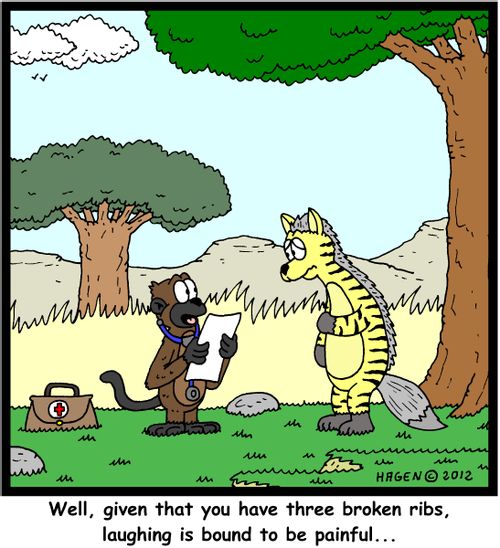 'Well, given that you have three broken ribs, laughing is bound to be painful...'