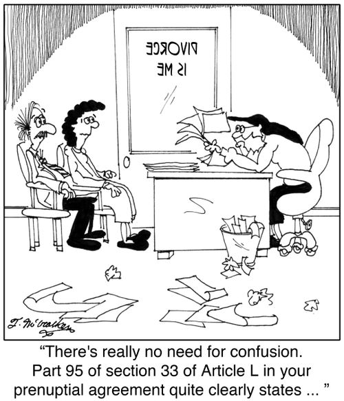 'There's really no need for confusion. Part 95 of section 33 of Article L in your prenuptial agreement clearly states ... '