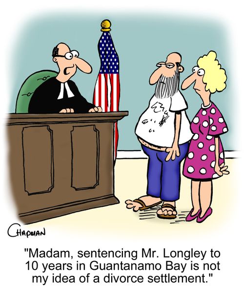 'Madam, sentencing Mr. Longley to 10 years in Guantanamo Bay is not my idea of a divorce settlement.'