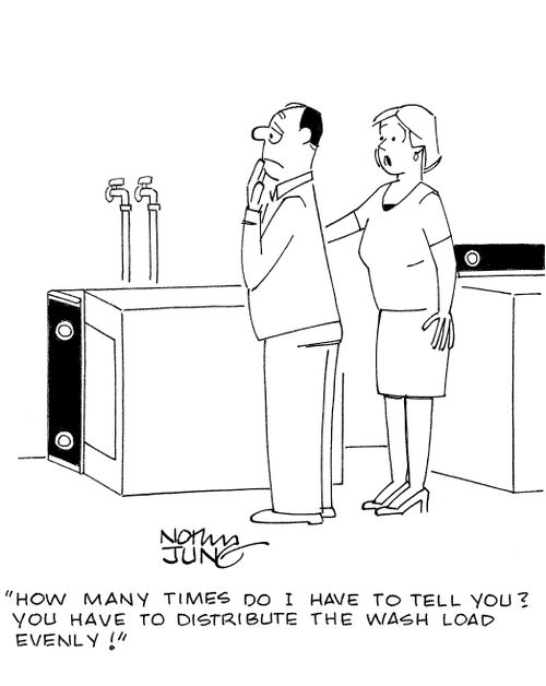 'How many times do I have to tell you? You have to distribute the wash load evenly!'