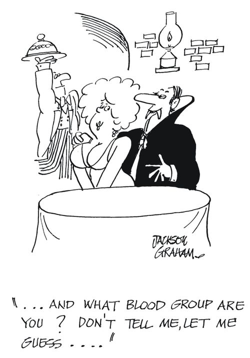 '   and what blood group are you ?. Don't tell me , let me guess....'.