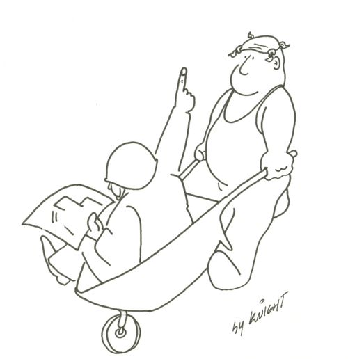 Worker takes Boss out in a wheelbarrow