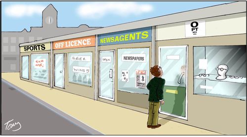Opticians' sign set out like an eye test.