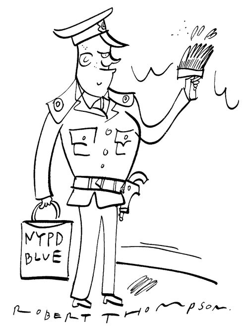 Cop painting with 'NYPD Blue'