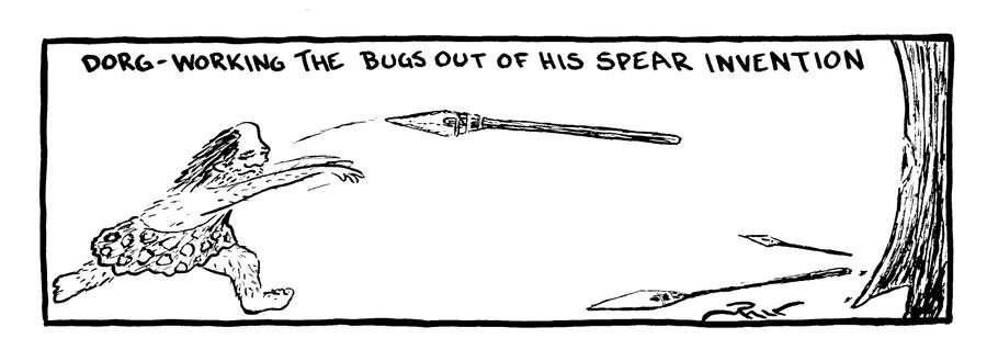 Working the bugs out of his spear invention