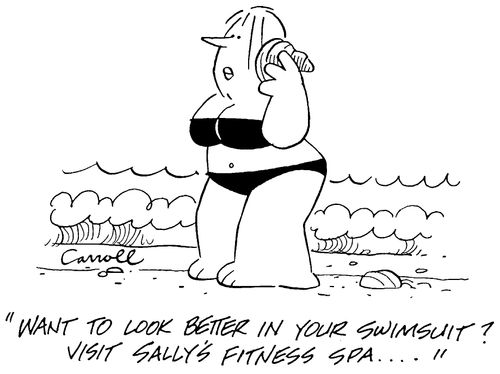 "Want to look better in your swimsuit? Visit Sally's Fitness Spa..."