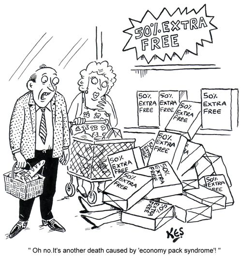 "Oh no. It's another death caused by 'economy pack syndrome'!"