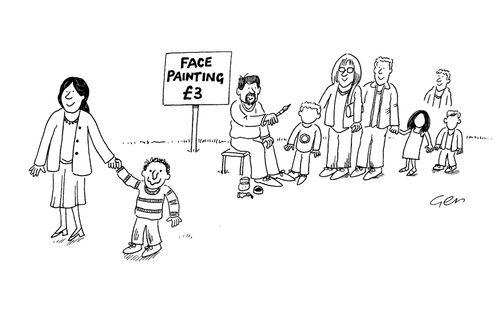Face painting children with no facial features.
