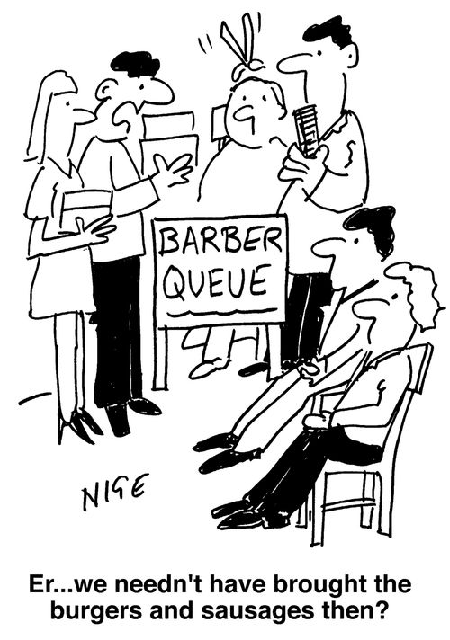 Barbecue turns out to be a 'barber queue'.