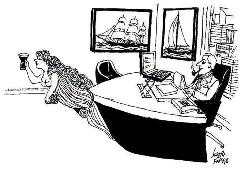 Sailing enthusiast brings his hobby to his office.