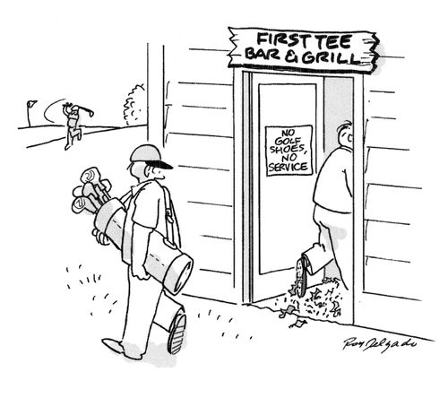 First Tee Bar and Grill: No golf shoes, no service.'