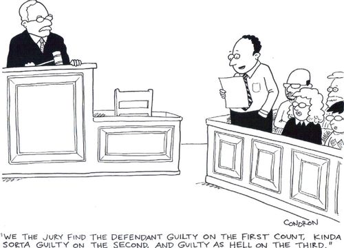 'We the jury find the defendant guilty on the first count, kinda sorta guilty on the second, and guilty as hell on the third.'