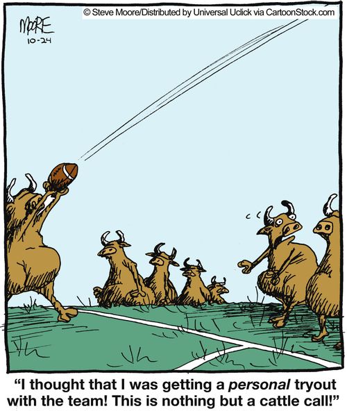 'I thought that I was getting a personal tryout with the team! This is nothing but a cattle call!'