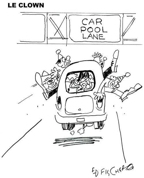 Clown-filled vehicle in the car pool lane