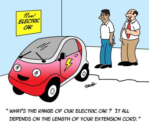'What's the range of our electric car? It all depends on the length of our extension cord.'