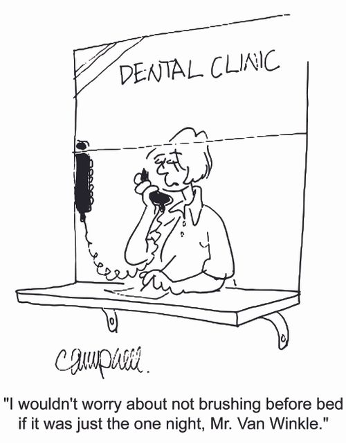'I wouldn't worry about not brushing before bed if it was just the one night, Mr. Van Winkle.'