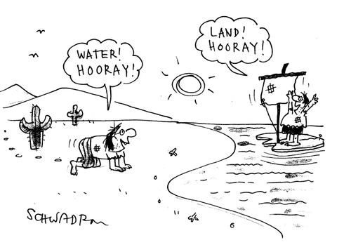 'Land, hooray!' 'Water, hooray!'