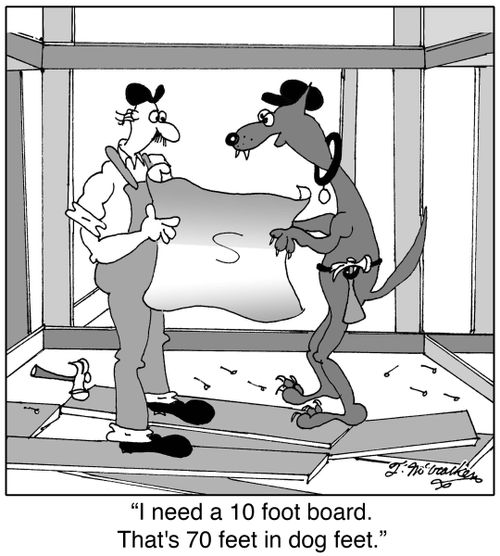 I need a 10 foot board. That's 70 feet in dog feet.