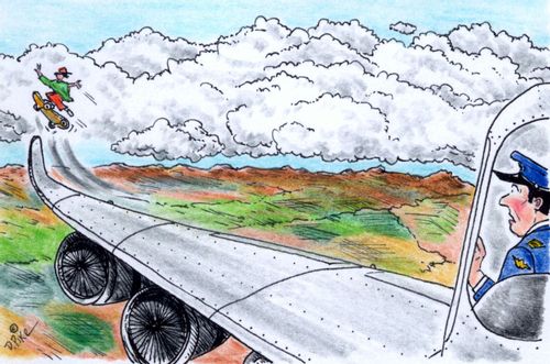 kid skateboards off airplane wingtip