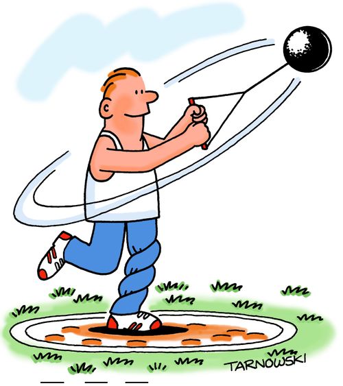 Hammer thrower twisting his leg.