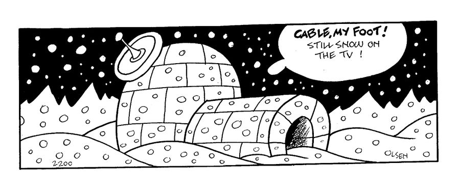 "Cable, my foot! Still snow on the TV!"