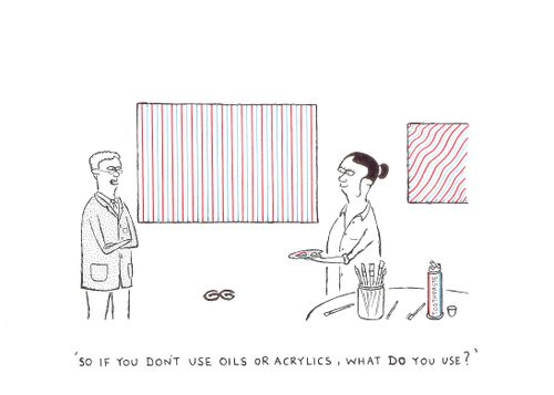 "So if you don't use oils or acrylics, what do you use?" (Artist using striped toothpaste).