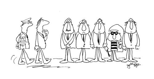 Obvious thief in an identity parade.