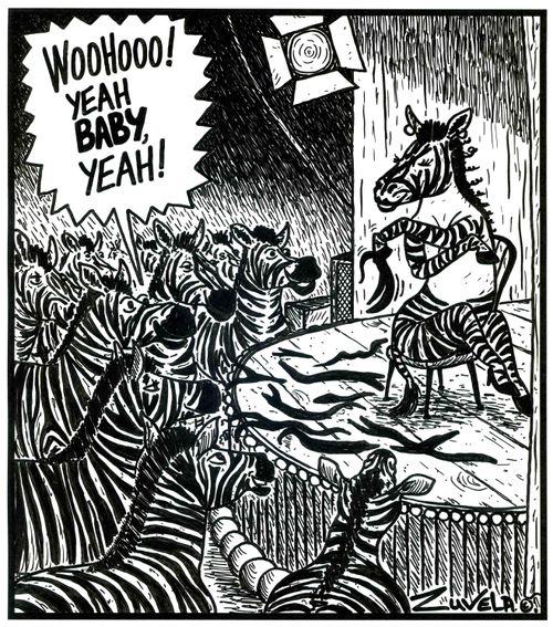'WOOHOOO! Yeah BABY, yeah!' (at a zebra strip show)