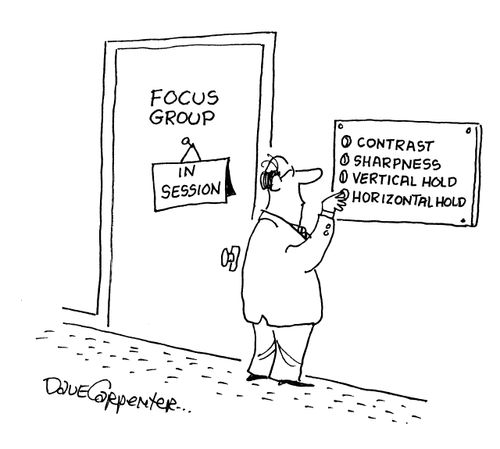 Focus Group in session - 1. Contrast, 2. Sharpness, 3. Vertical hold, 4. Horizontal hold.
