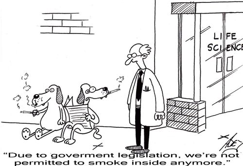 "Due to government legislation, we're not permitted to smoke inside anymore."