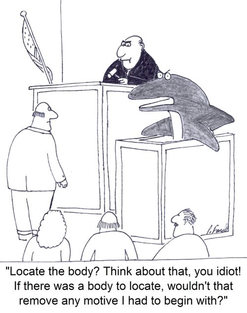 'Locate the body? Think about that, you idiot! If there was a body to locate, wouldn't that remove any motive I had to begin with?'