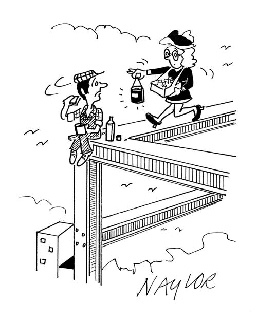 Woman Delivering Lunch to Builder.