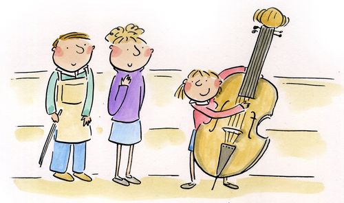 Trying cellos, too big!