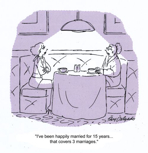 'I've been happily married for 15 years... that covers 3 marriages.'
