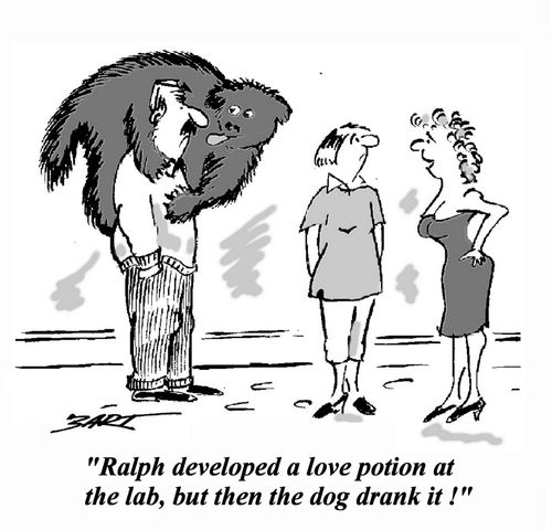 'Ralph developed a love potion at the lab, but then the dog drank it.'