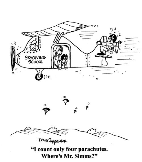 'I count only four parachutes.  Where's Mr. Simms?'