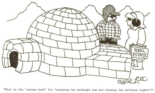 Real estate: (igloo): 'This is the 'custom deck' for 'enjoying the midnight sun and viewing the northern lights!'