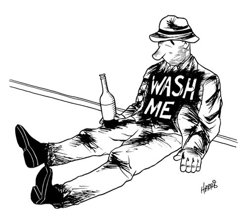 'Wash Me' written on dirty man