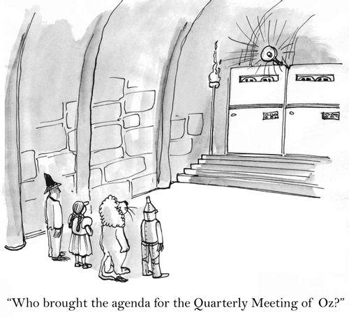 'Who brought the agenda for the Quarterly Meeting of Oz?'