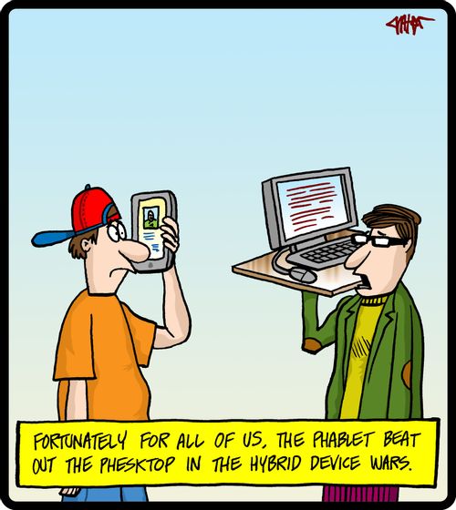 Fortunately for all of us, the phablet beat out the phesktop in the hybrid device wars.