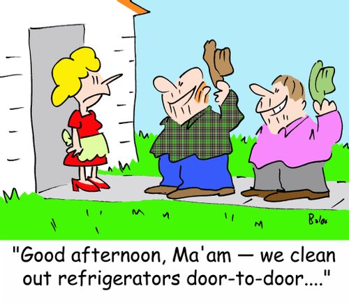 'Good afternoon, Ma'am -- we clean out refrigerators door-to-door....'