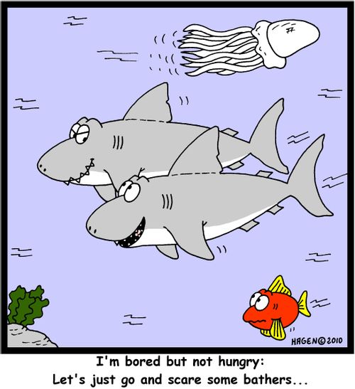 'I'm bored but not hungry: Let's just go and scare some bathers...'