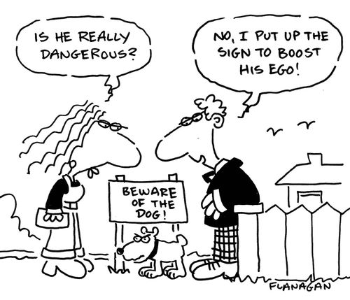 Beware of the Dog sign: Is he really dangerous? No, I put up the sign to boost his ego!