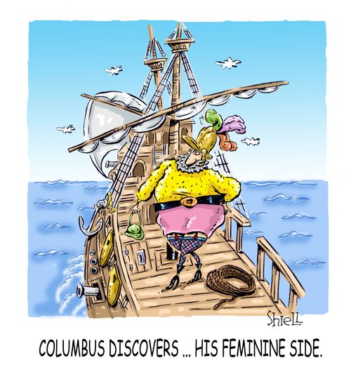 Columbus discovers ... his feminine side.