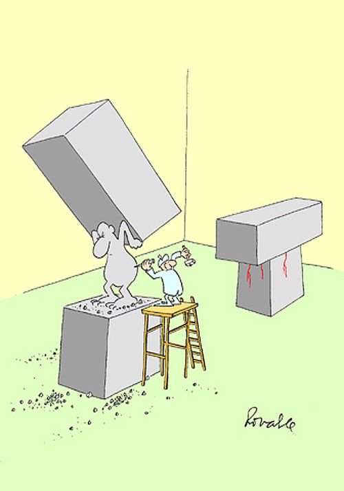 Sculpture being squashed.